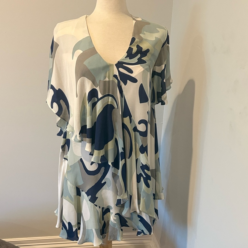 Rachel Zoe Abstract Print Mini Dress in Navy, Sage, Cream